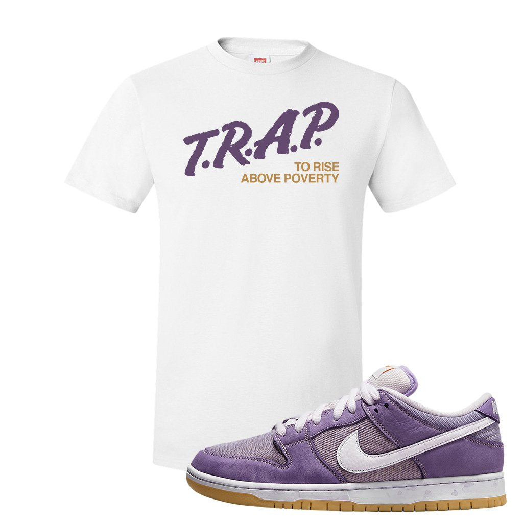 Unbleached Purple Lows T Shirt | Trap To Rise Above Poverty, White