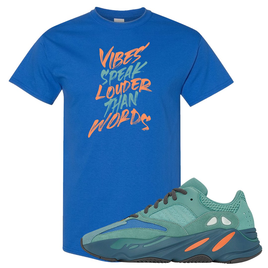 Faded Azure 700s T Shirt | Vibes Speak Louder Than Words, Royal