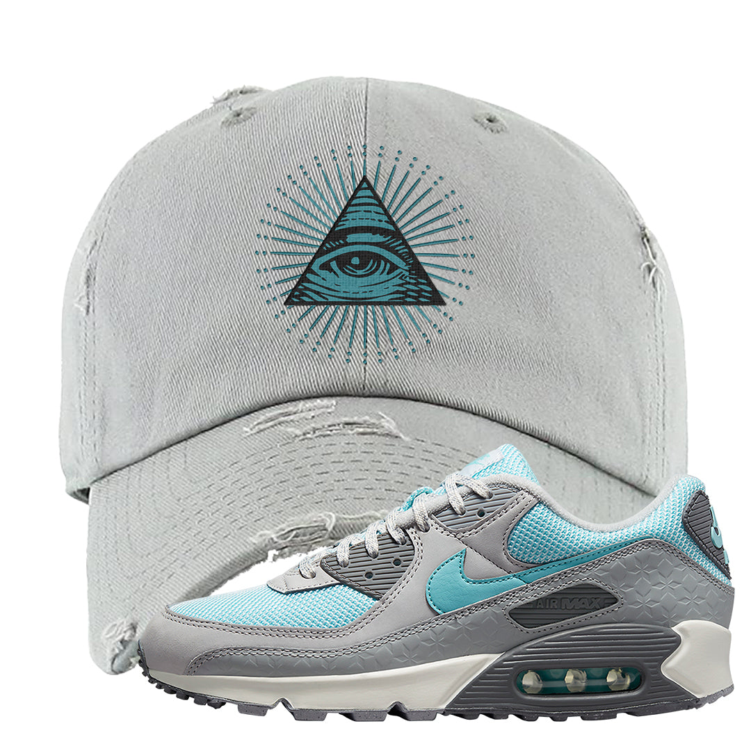 Snowflake 90s Distressed Dad Hat | All Seeing Eye, Light Gray