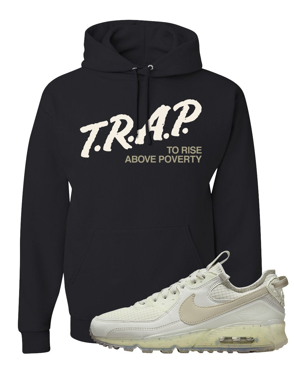Terrascape Light Bone 90s Hoodie | Trap To Rise Above Poverty, Black