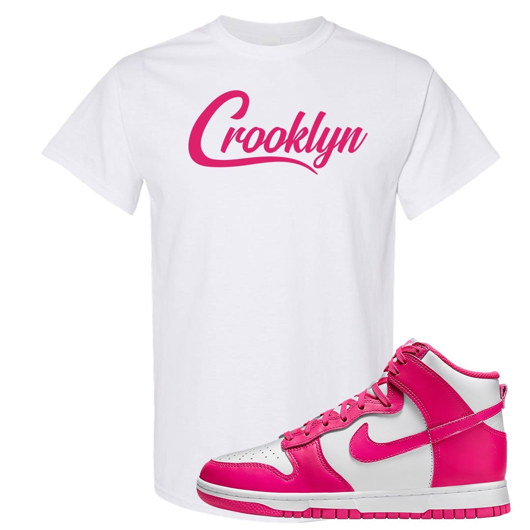 Pink Prime High Dunks T Shirt | Crooklyn, White