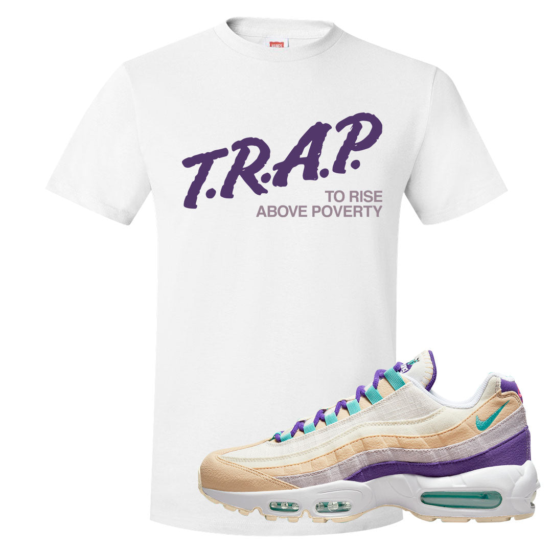 Sprung Natural Purple 95s T Shirt | Trap To Rise Above Poverty, White