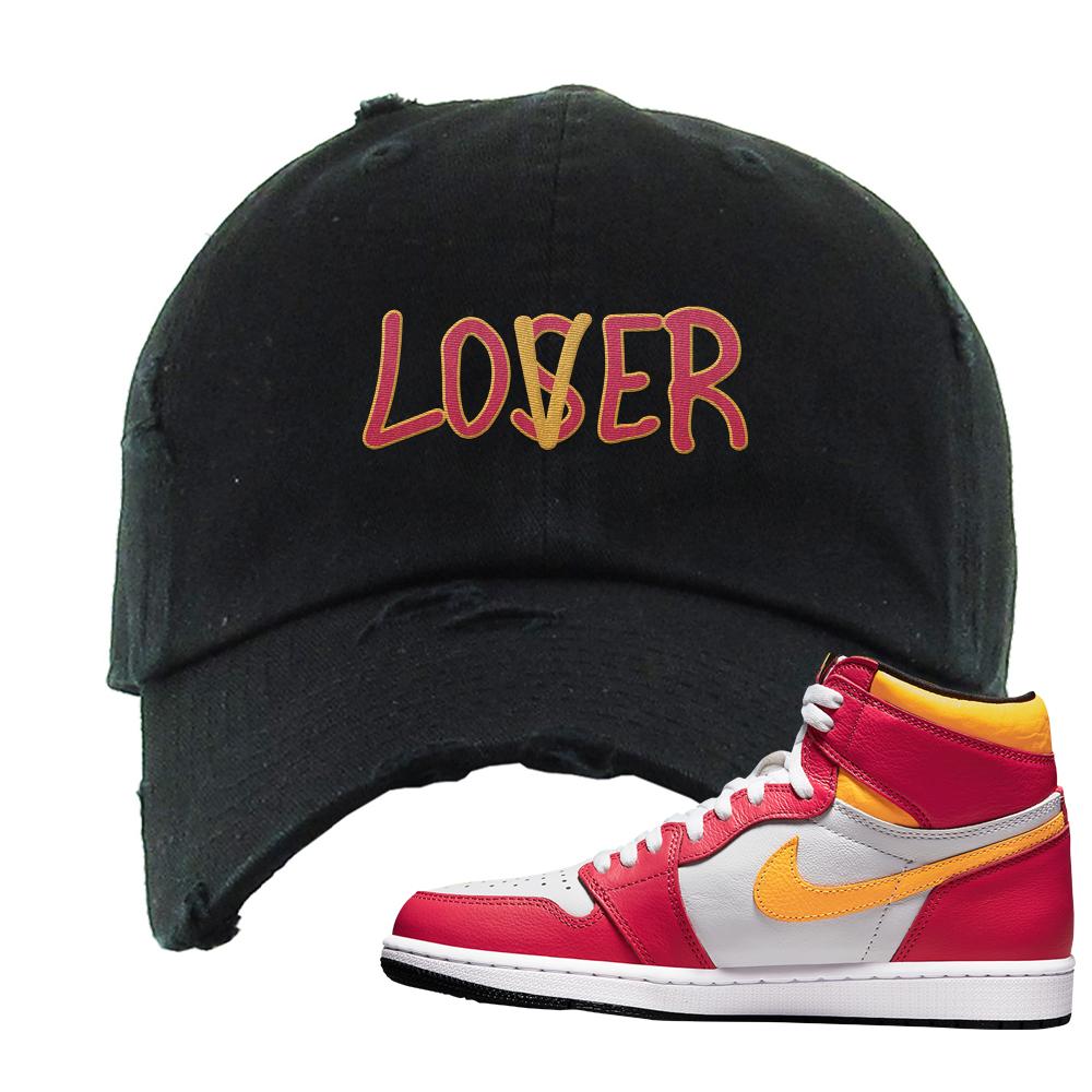 Air Jordan 1 Light Fusion Red Distressed Dad Hat | Lover, Black