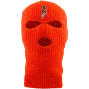 On the front of the kaepernick safety orange ski mask is the colin kaepernick taking a knee logo