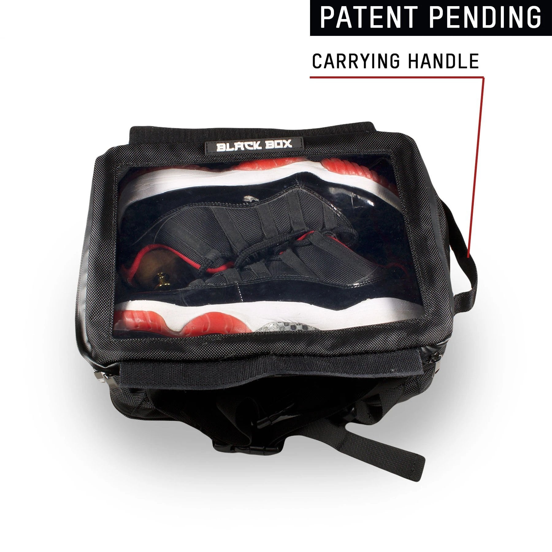 The Black Box can fit up to a size 13 Men's sneaker inside