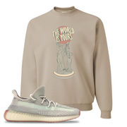 Yeezy Boost 350 V2 Citrin Non-Reflective The World Is Yours Statue Sandstone Sneaker Matching Crewneck Sweatshirt