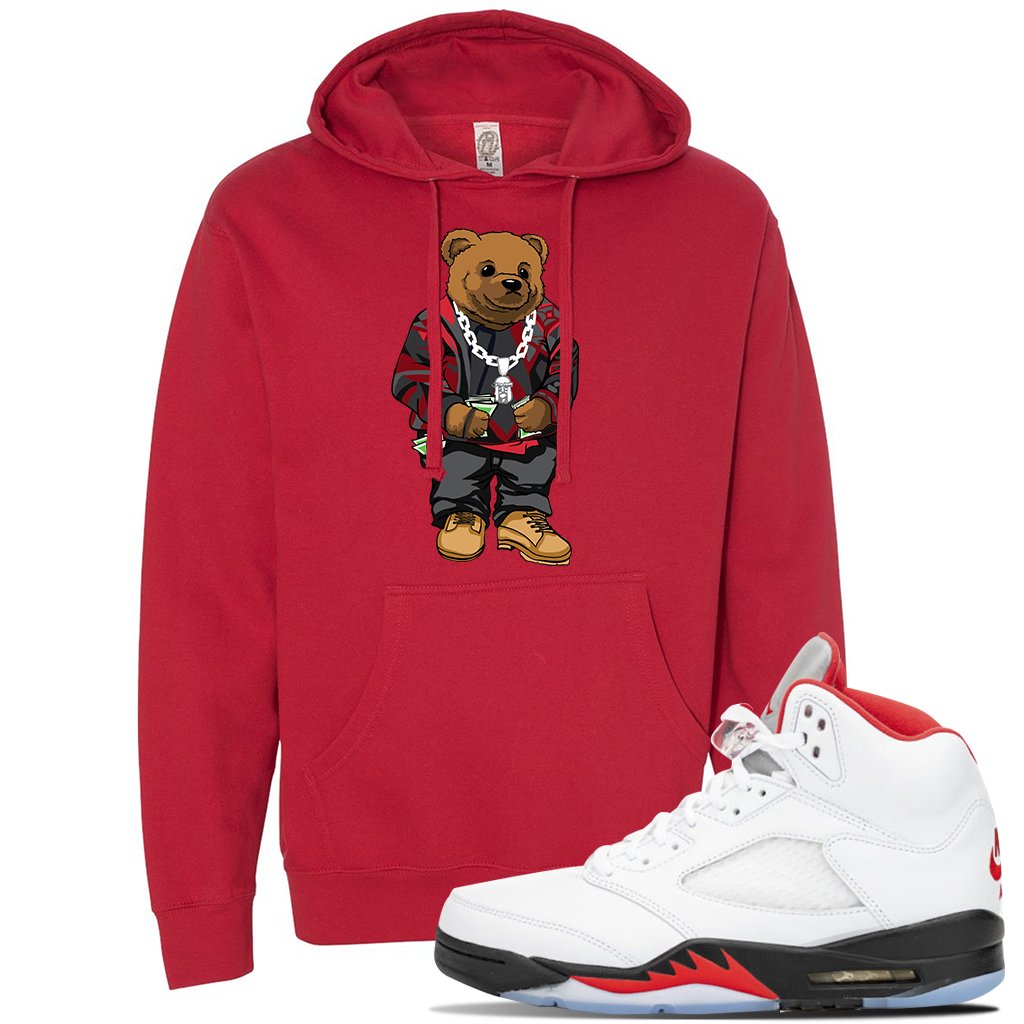 Jordan 5 OG Fire Sneaker Red Pullover Hoodie | Hoodie to match Nike Air Jordan 5 OG Fire Shoes | Sweater Bear