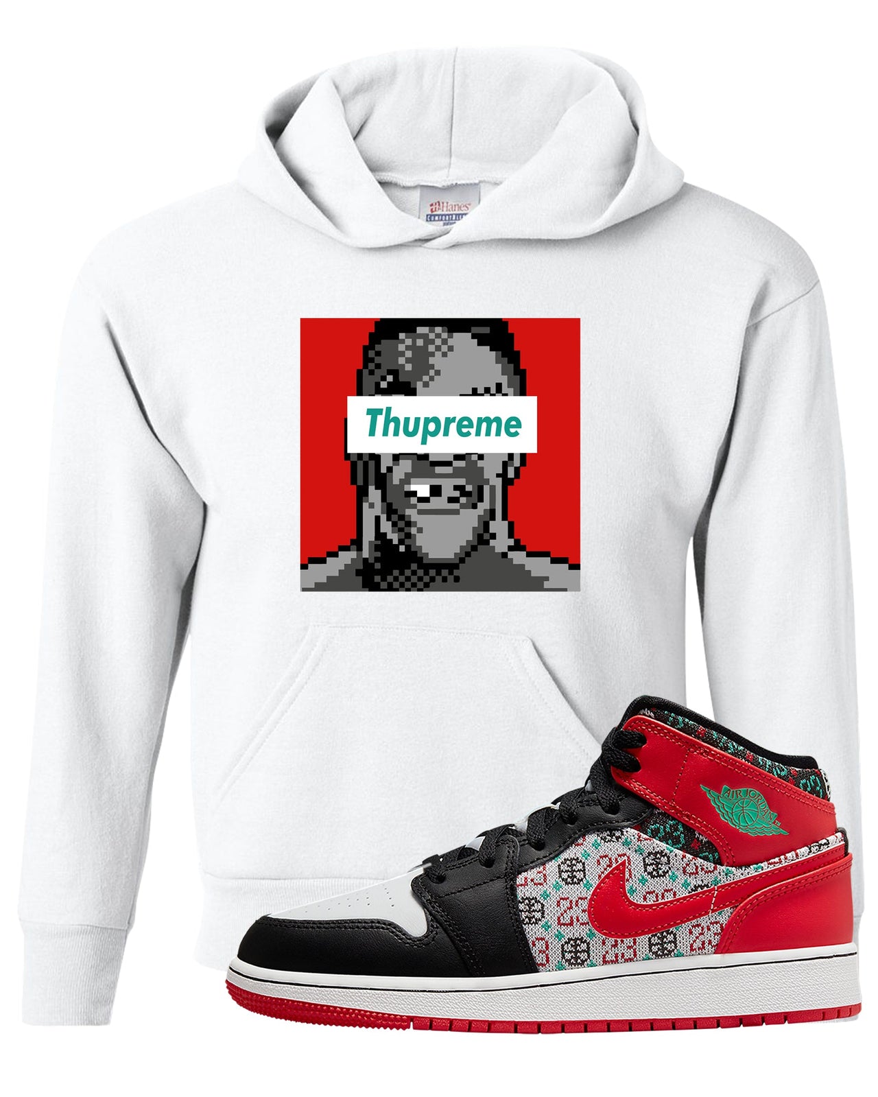 Ugly Sweater GS Mid 1s Kid's Hoodie | Thupreme, White