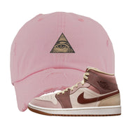 Pink Sand Mauve Mid 1s Distressed Dad Hat | All Seeing Eye, Light Pink