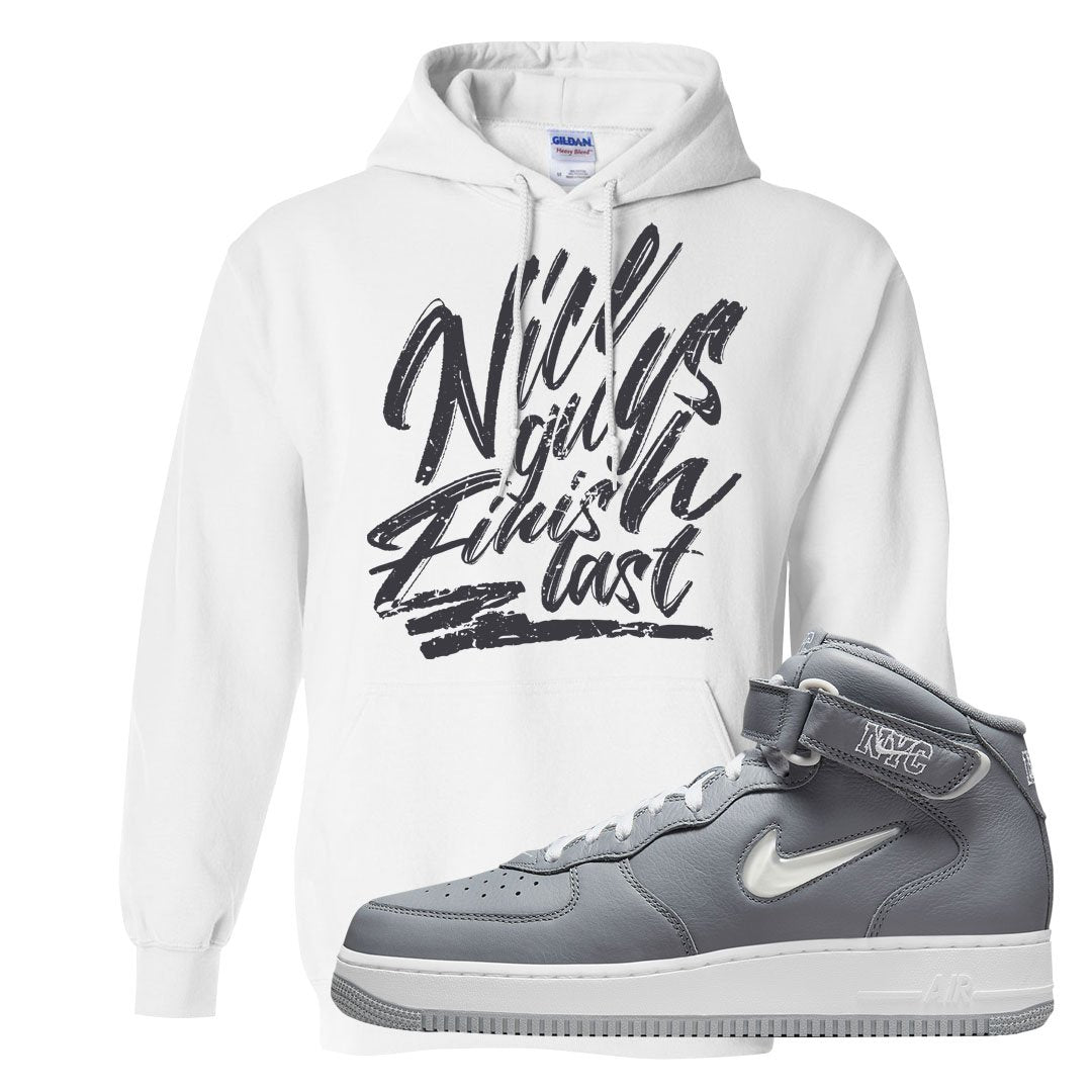 Cool Grey NYC Mid AF1s Hoodie | Nice Guys Finish Last, White