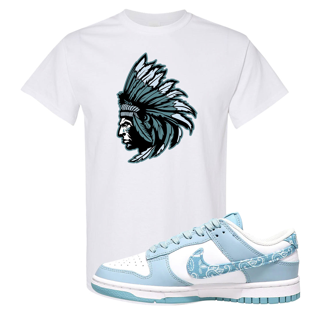 Paisley Light Blue Low Dunks T Shirt | Indian Chief, White