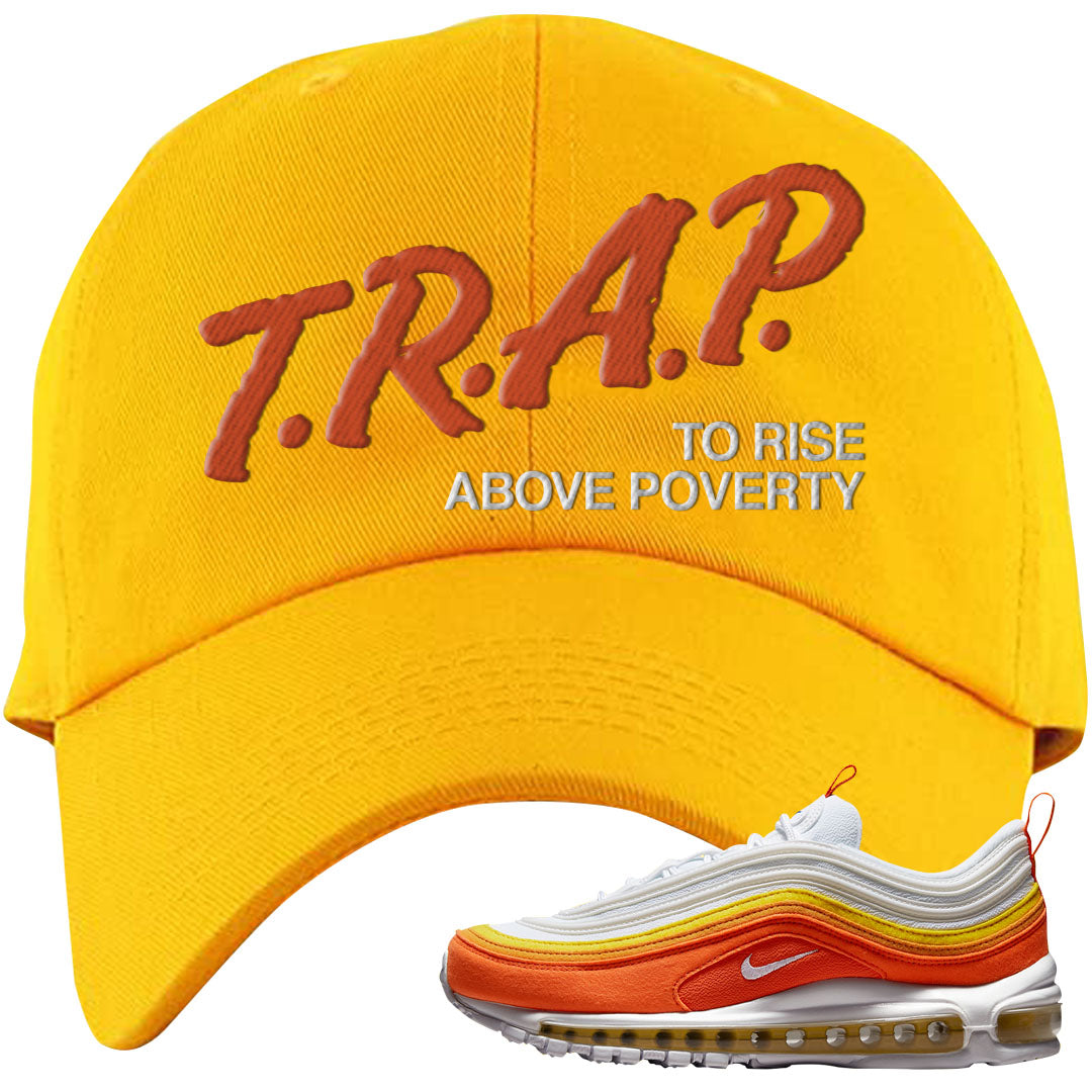Club Orange Yellow 97s Dad Hat | Trap To Rise Above Poverty, Gold