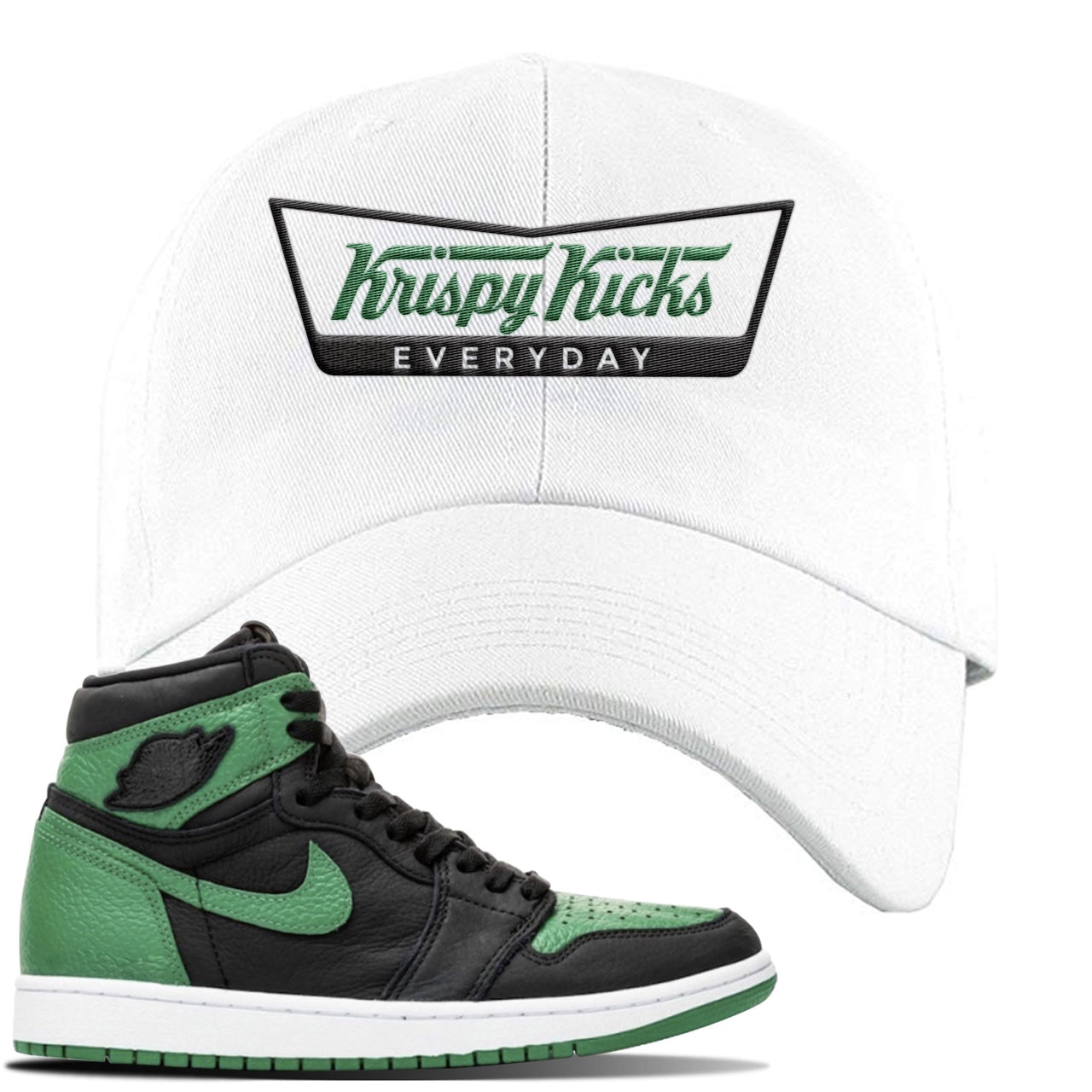 Jordan 1 Retro High OG Pine Green Gym Sneaker White Dad Hat | Hat to match Air Jordan 1 Retro High OG Pine Green Gym Shoes | Krispy Kicks