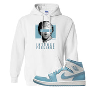 University Blue Mid 1s Hoodie | Intense Feelings, White