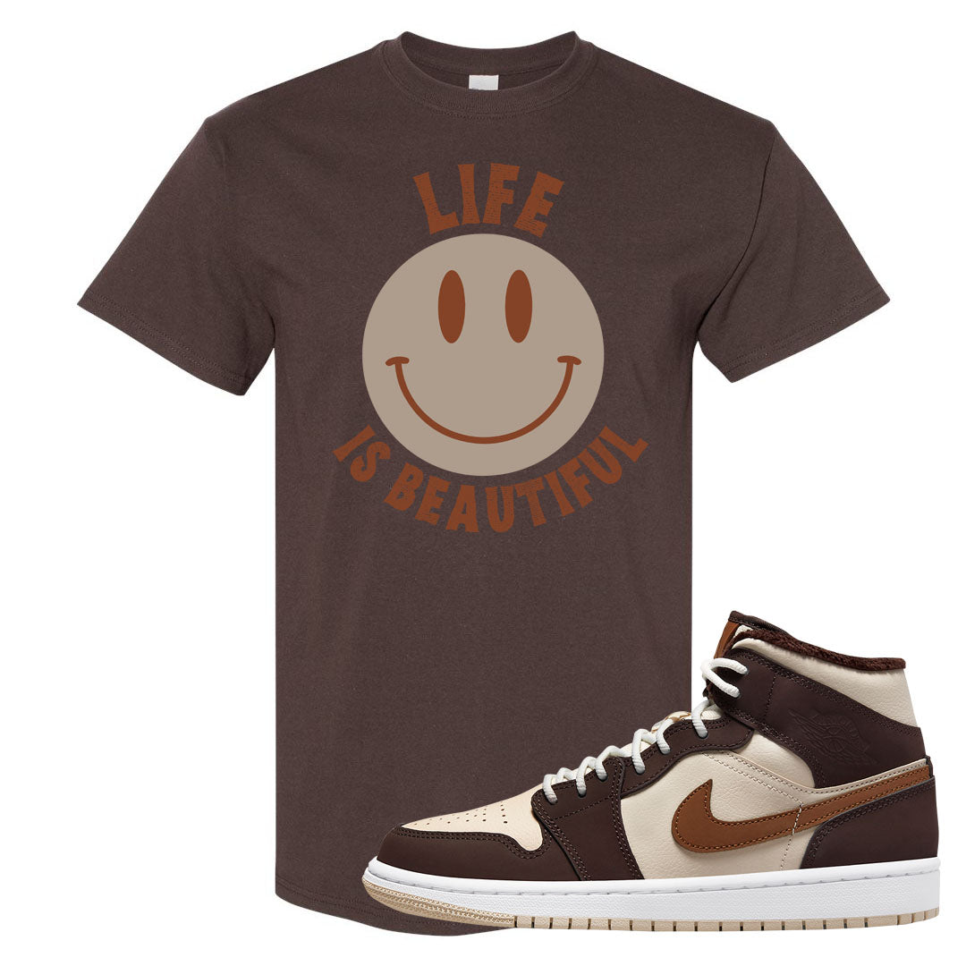 Brown Fleece Mid 1s T Shirt | Smile Life Is Beautiful, Chocolate