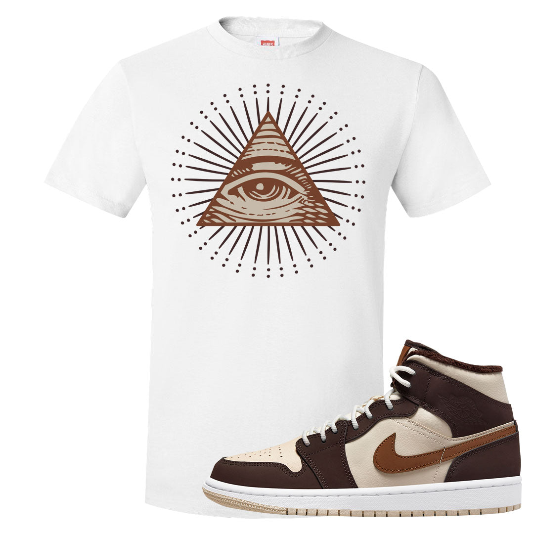 Brown Fleece Mid 1s T Shirt | All Seeing Eye, White