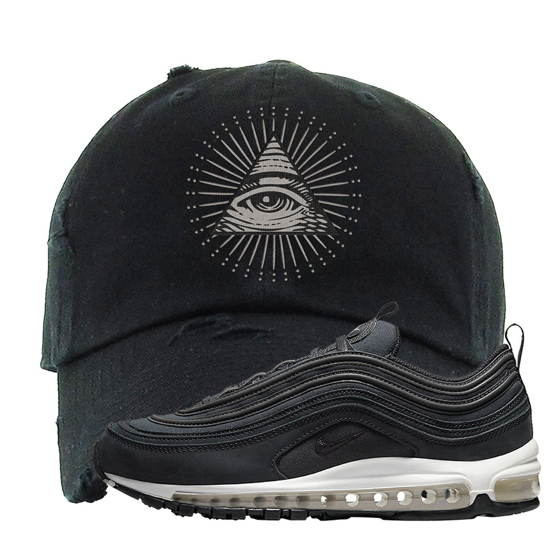 Black Off Noir 97s Distressed Dad Hat | All Seeing Eye, Black