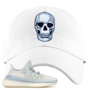 Yeezy Boost 350 V2 Cloud White Non-Reflective Skull Sneaker Matching White Dad Hat