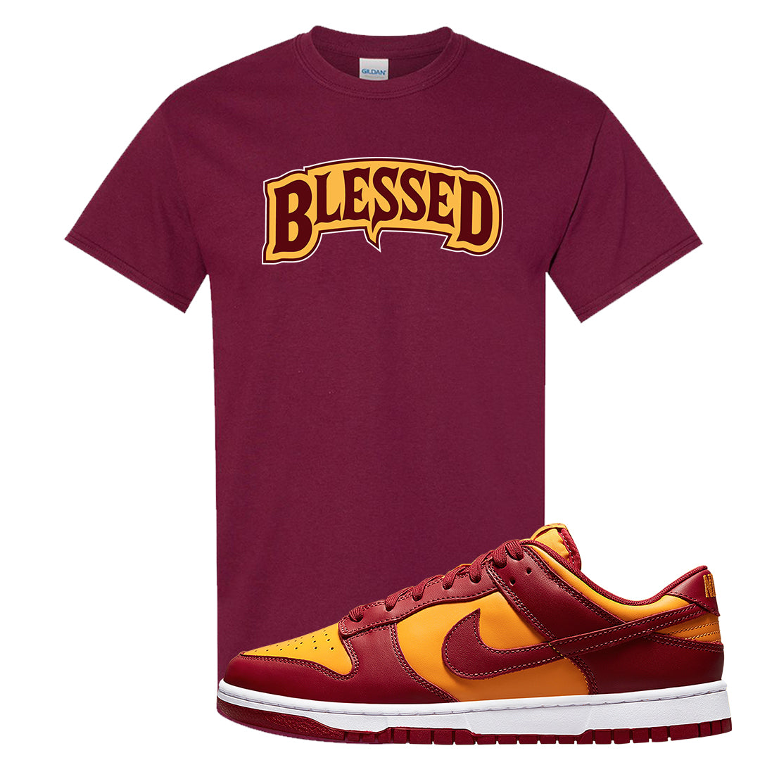 Midas Gold Low Dunks T Shirt | Blessed Arch, Maroon