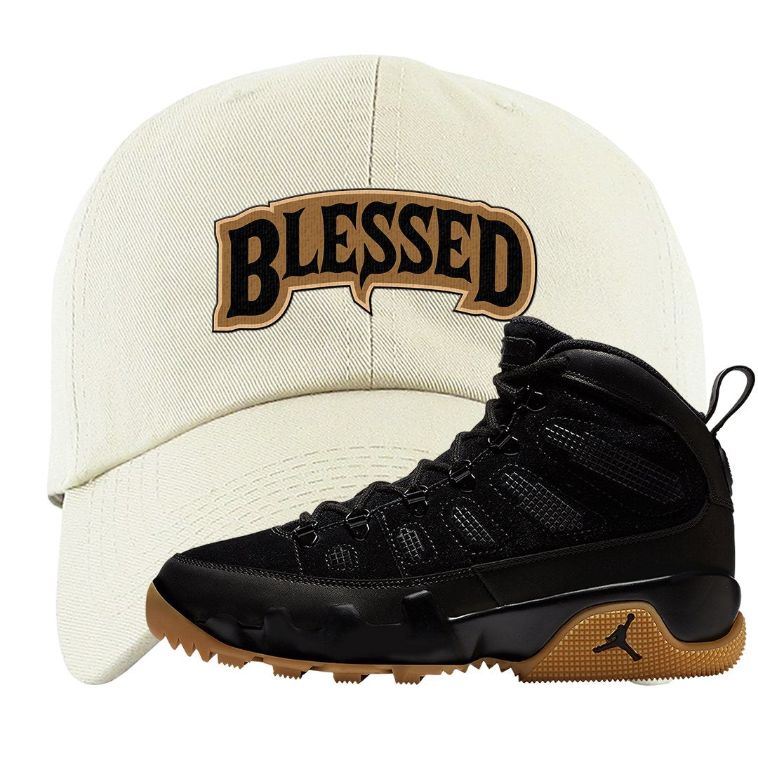 NRG Black Gum Boot 9s Dad Hat | Blessed Arch, White