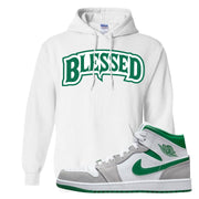 Light Smoke Pine Green Mid 1s Hoodie | Blessed Arch, White