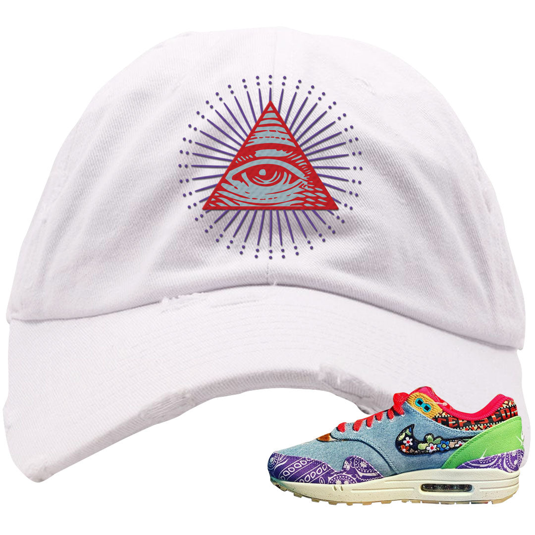 Bandana Paisley Max 1s Distressed Dad Hat | All Seeing Eye, White
