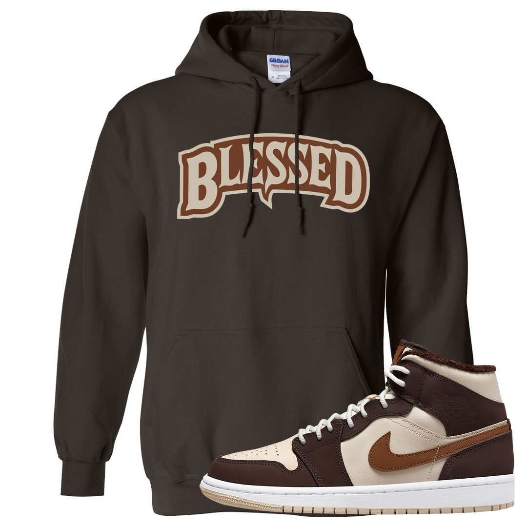 Brown Fleece Mid 1s Hoodie | Blessed Arch, Dark Chocolate