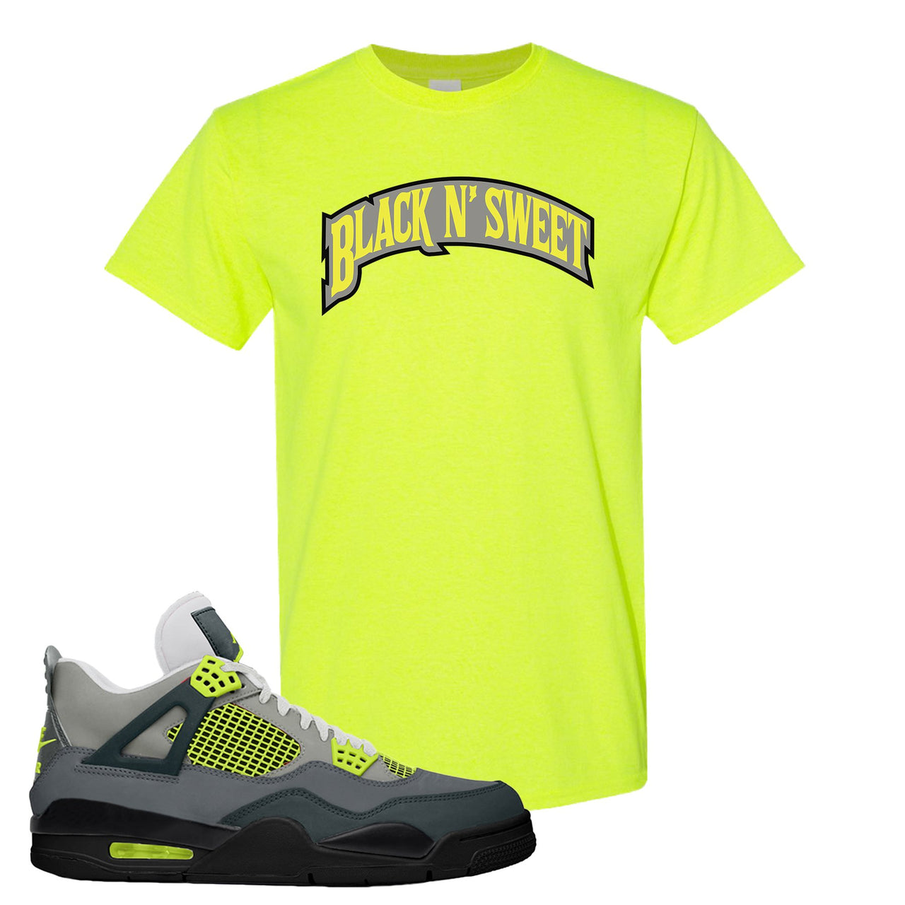 Jordan 4 Neon Sneaker Safety Green T Shirt | Tees to match Nike Air Jordan 4 Neon Shoes | Black N Sweet Arch