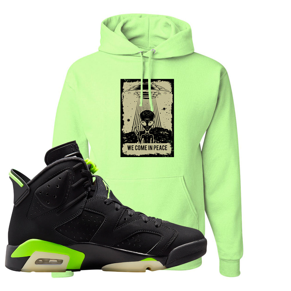 Electric Green 6s Hoodie | We Come In Peace, Neon Green