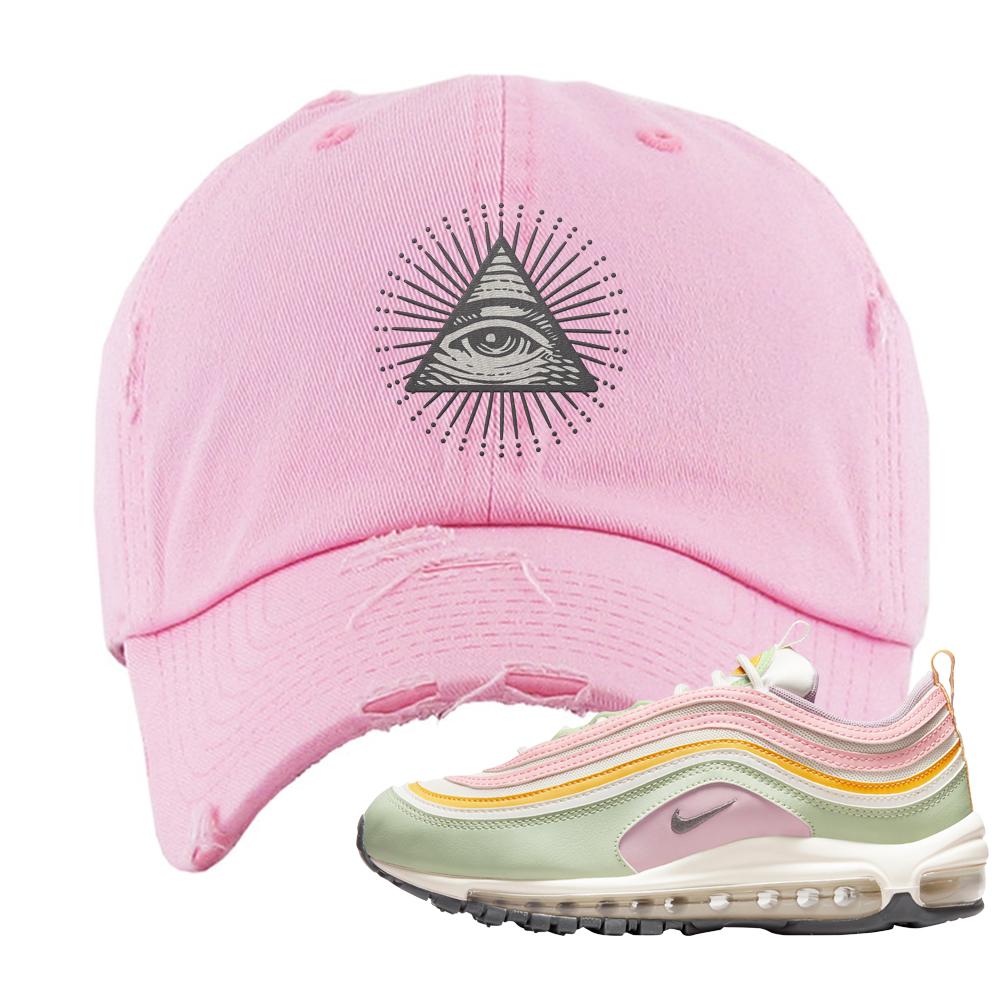 Pastel 97s Distressed Dad Hat | All Seeing Eye, Light Pink