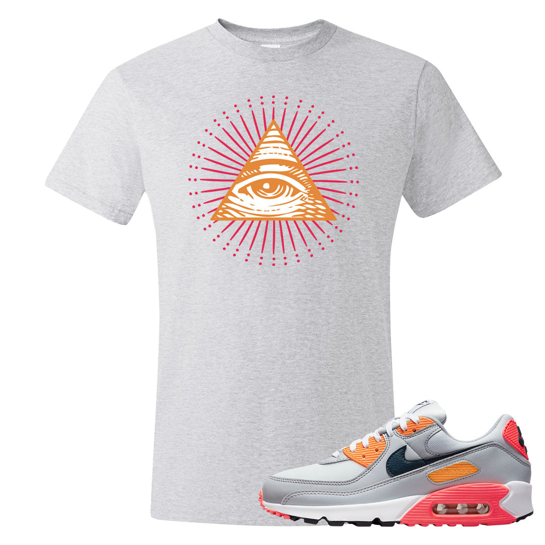 Sunset 90s T Shirt | All Seeing Eye, Ash