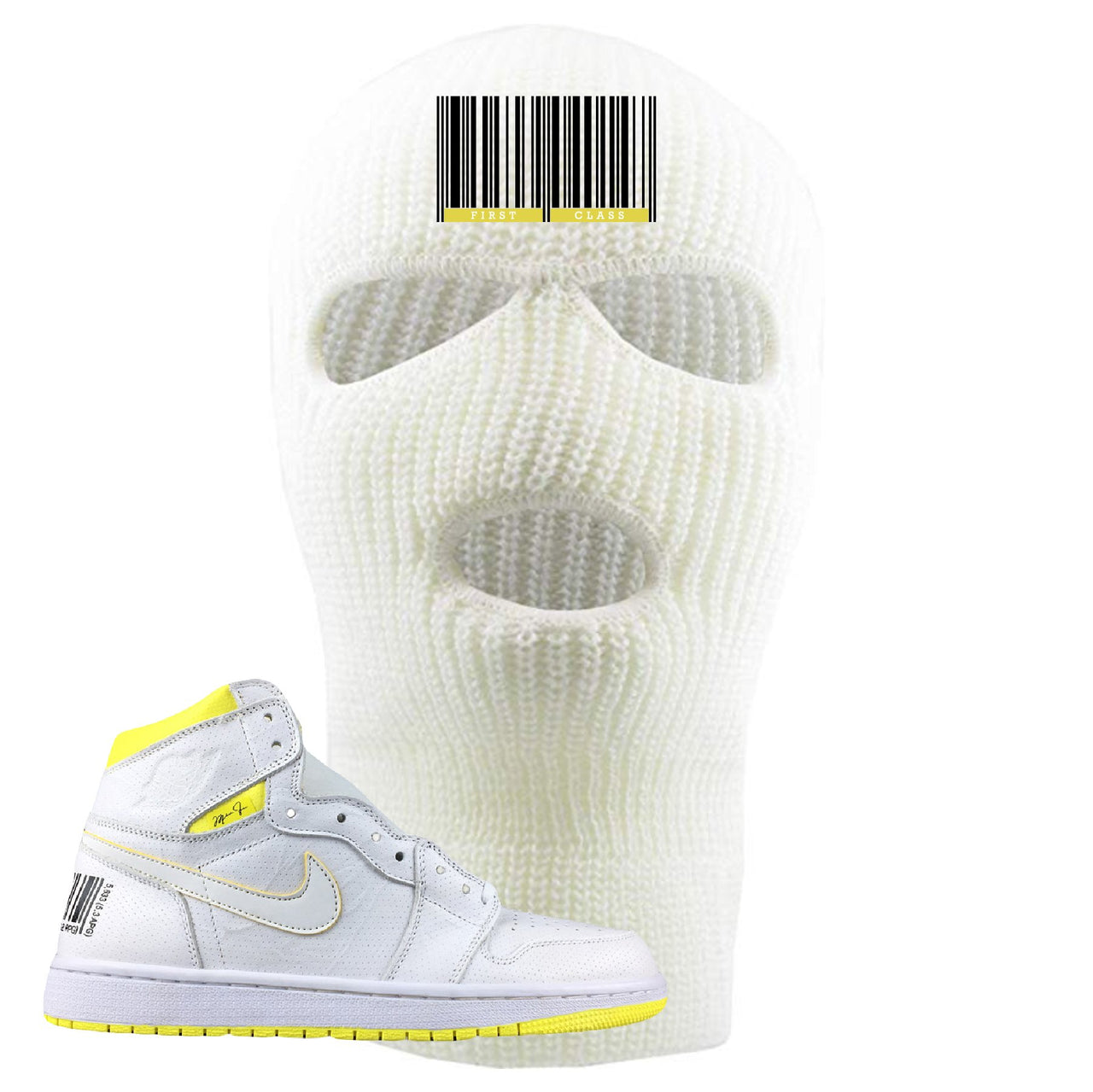 Air Jordan 1 First Class Flight First Class Barcode White Sneaker Matching Ski Mask