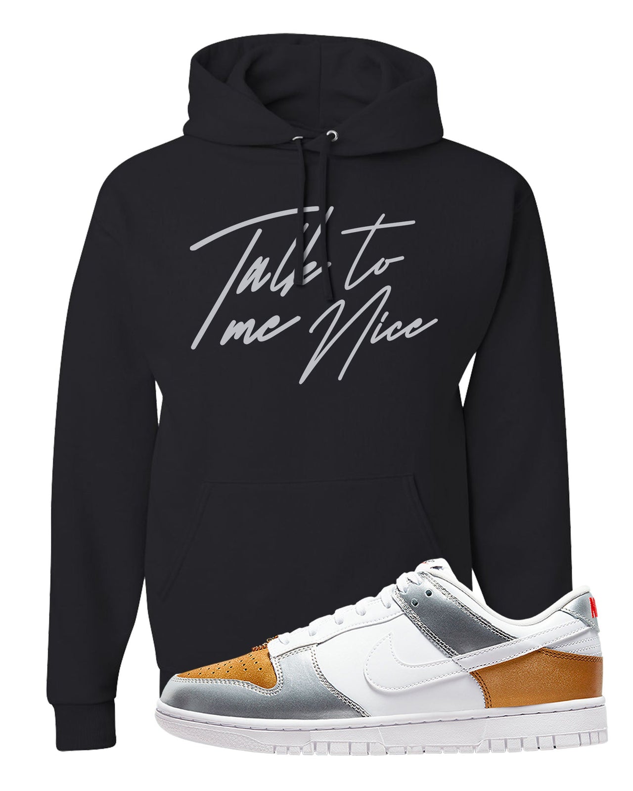 Gold Silver Red Low Dunks Hoodie | Talk To Me Nice, Black