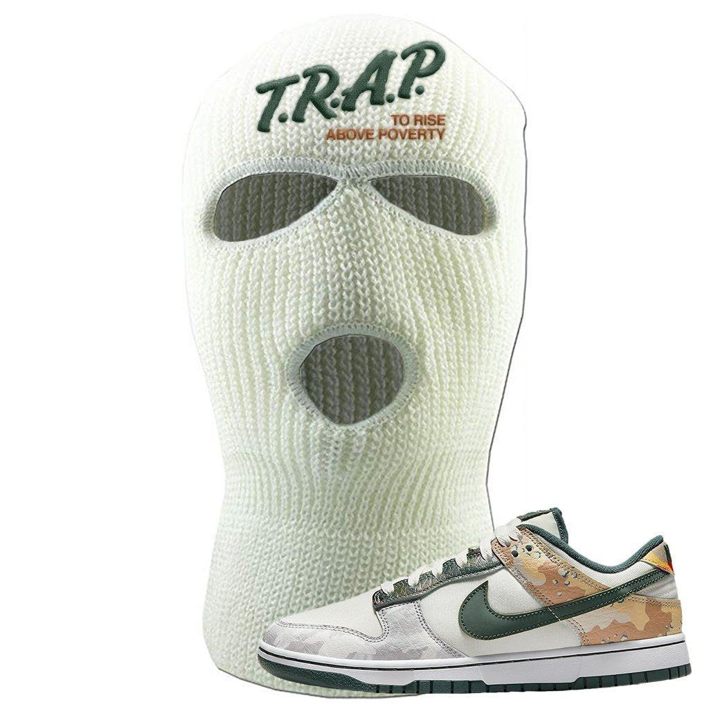 Camo Low Dunks Ski Mask | Trap To Rise Above Poverty, White