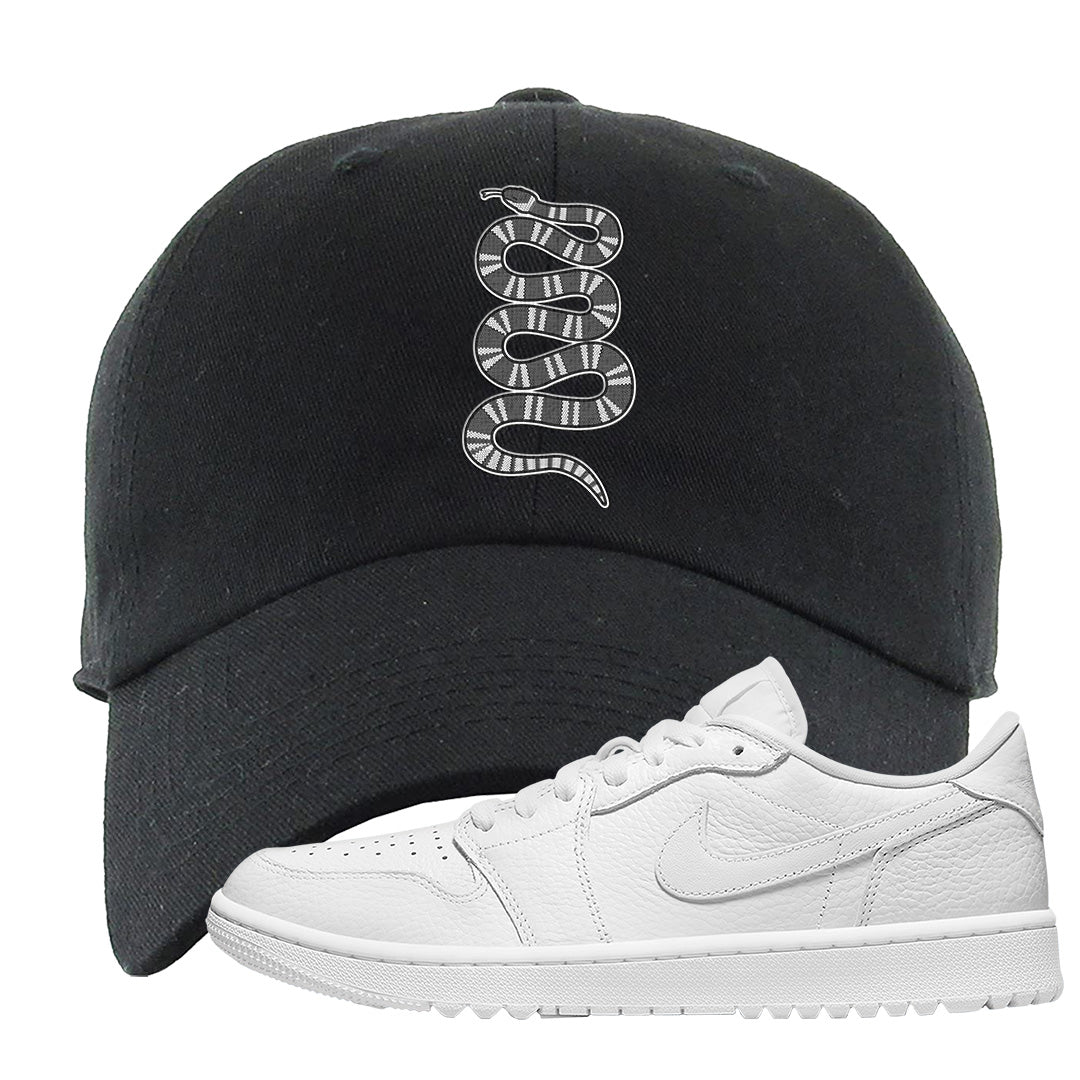 Triple White Golf Low 1s Dad Hat | Coiled Snake, Black