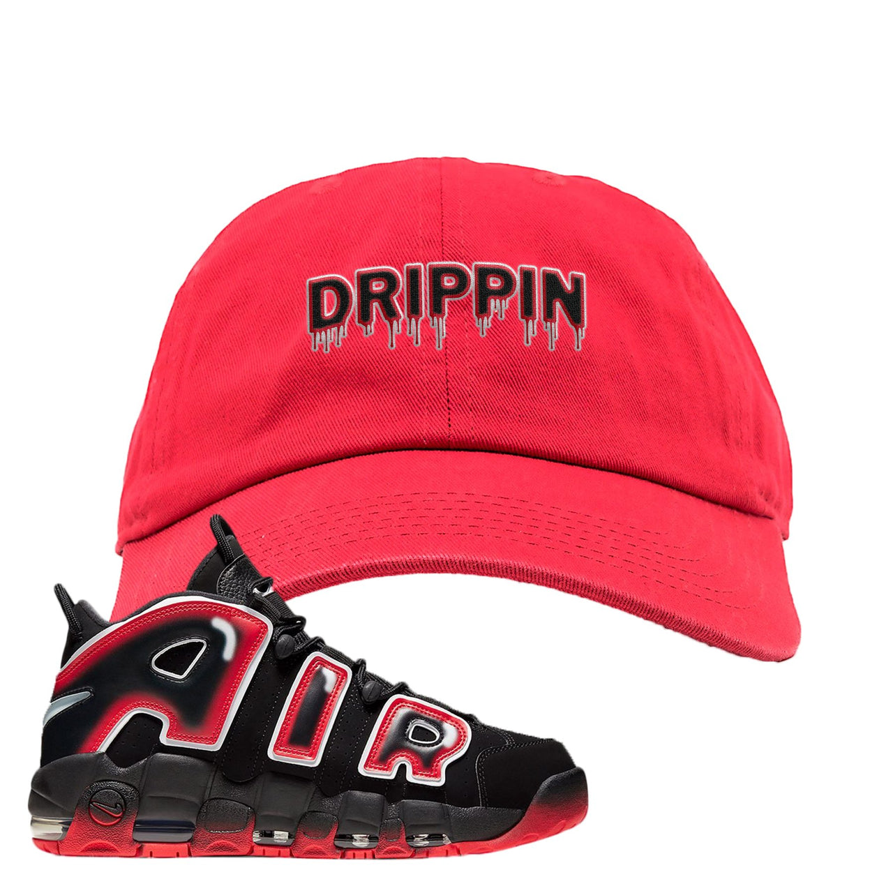 Air More Uptempo Laser Crimson Drippin Red Sneaker Hook Up Dad Hat