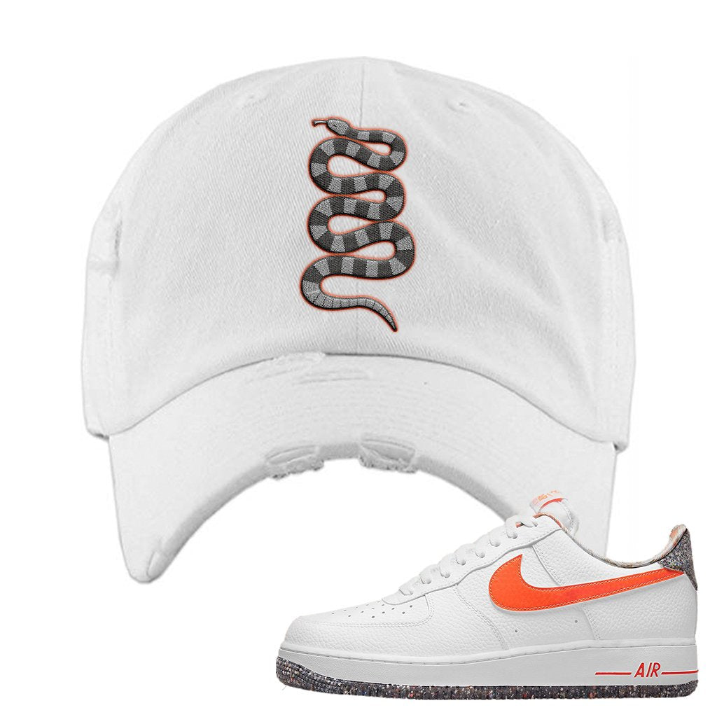 Air Force 1 Low Crimson Grind Rubber Distressed Dad Hat | Coiled Snake, White