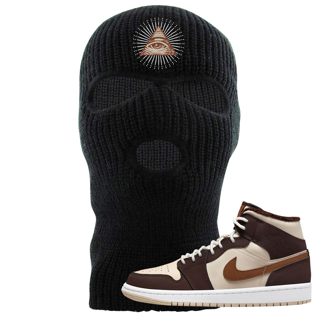 Brown Fleece Mid 1s Ski Mask | All Seeing Eye, Black