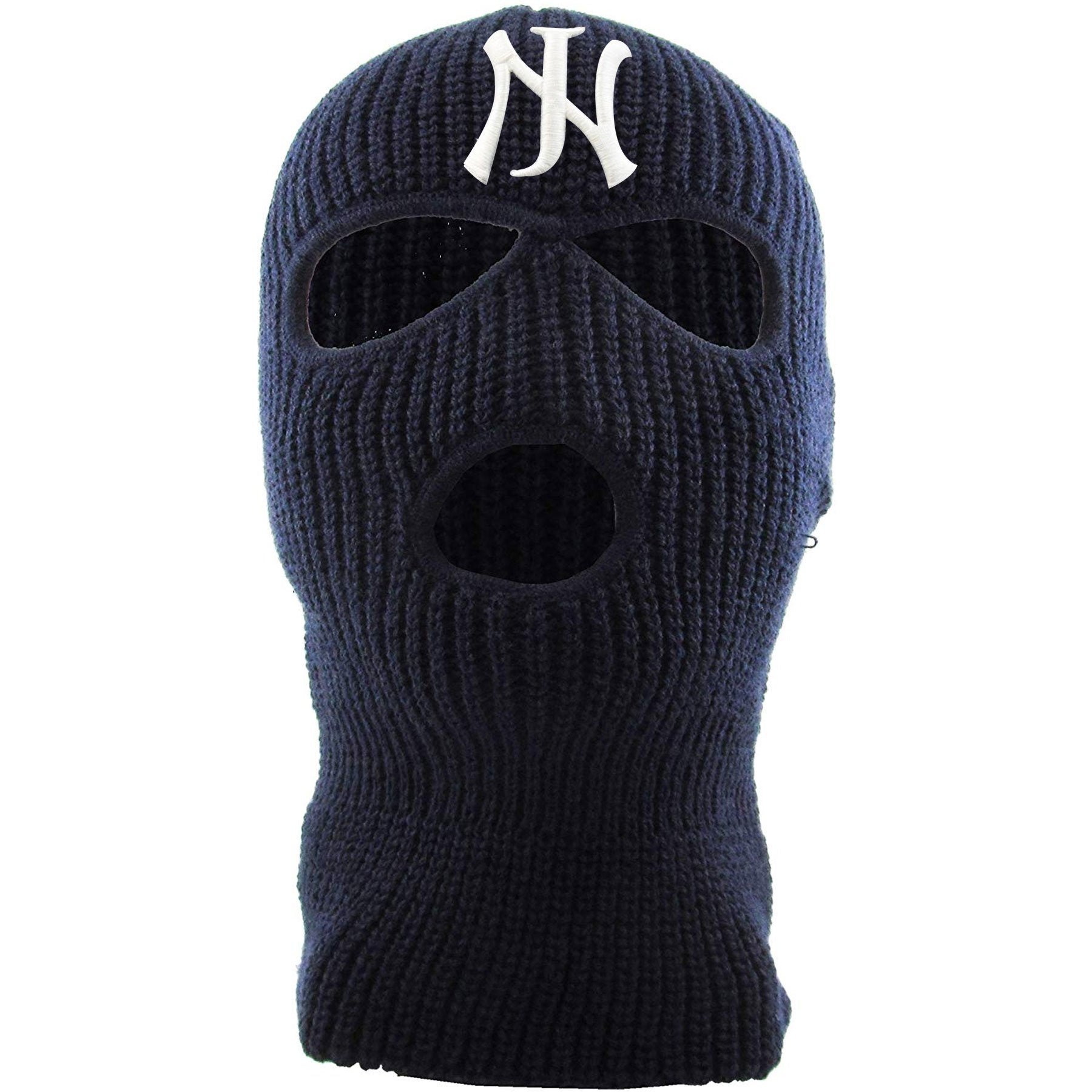 Embroidered on the forehead of the navy new jersey ski mask is the NJ logo