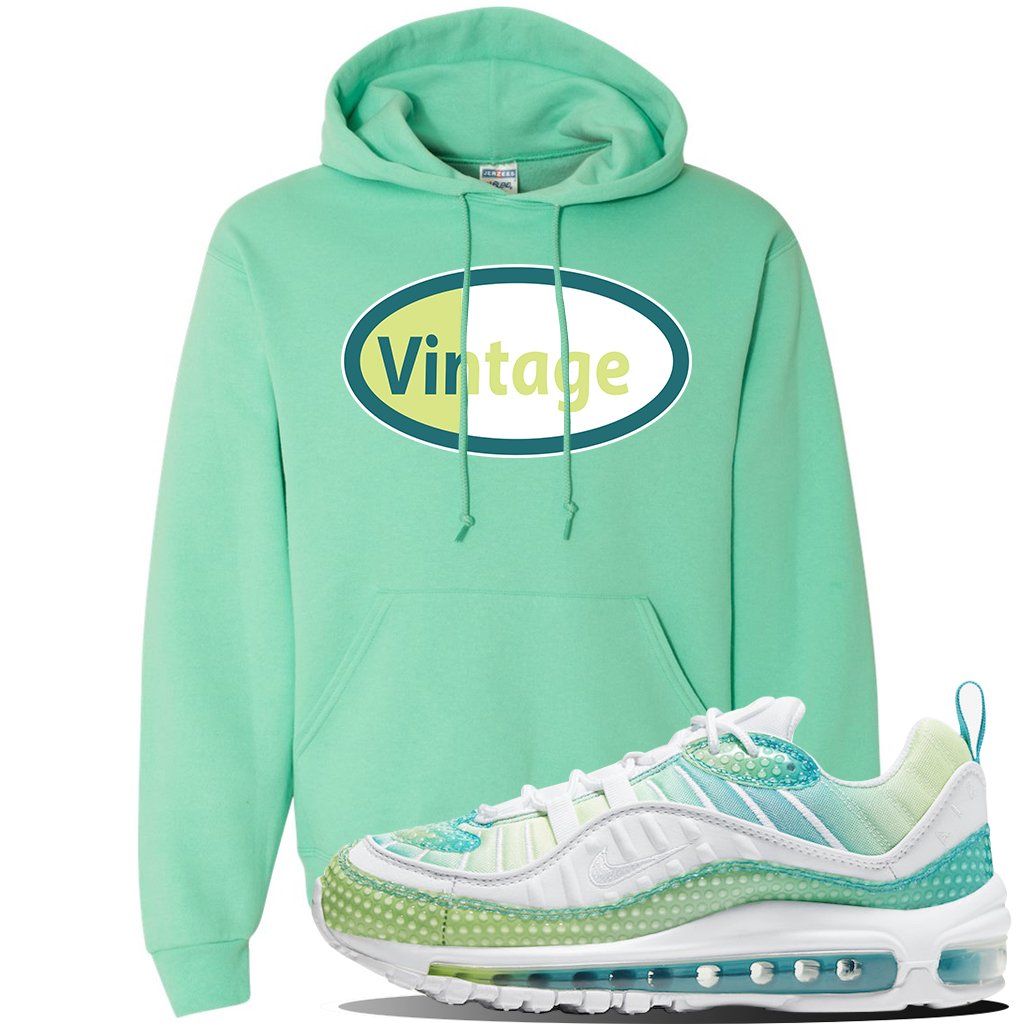 WMNS Air Max 98 Bubble Pack Sneaker Cool Mint Pullover Hoodie | Hoodie to match Nike WMNS Air Max 98 Bubble Pack Shoes | Vintage Oval