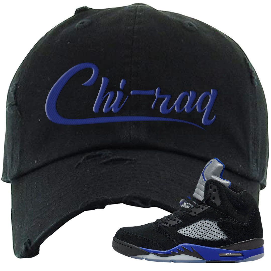 Racer Blue 5s Distressed Dad Hat | Chiraq, Black