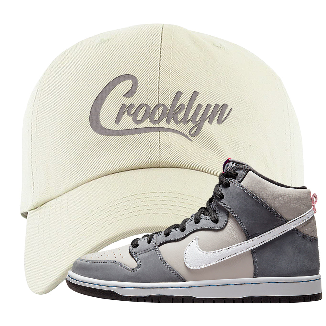 Medium Grey High Dunks Dad Hat | Crooklyn, White