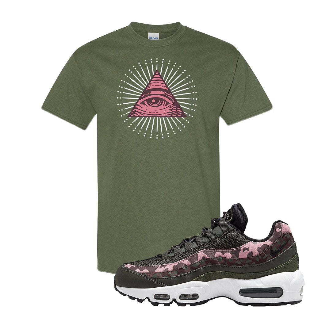 Olive Pink Camo 95s T Shirt | All Seeing Eye, Military Green