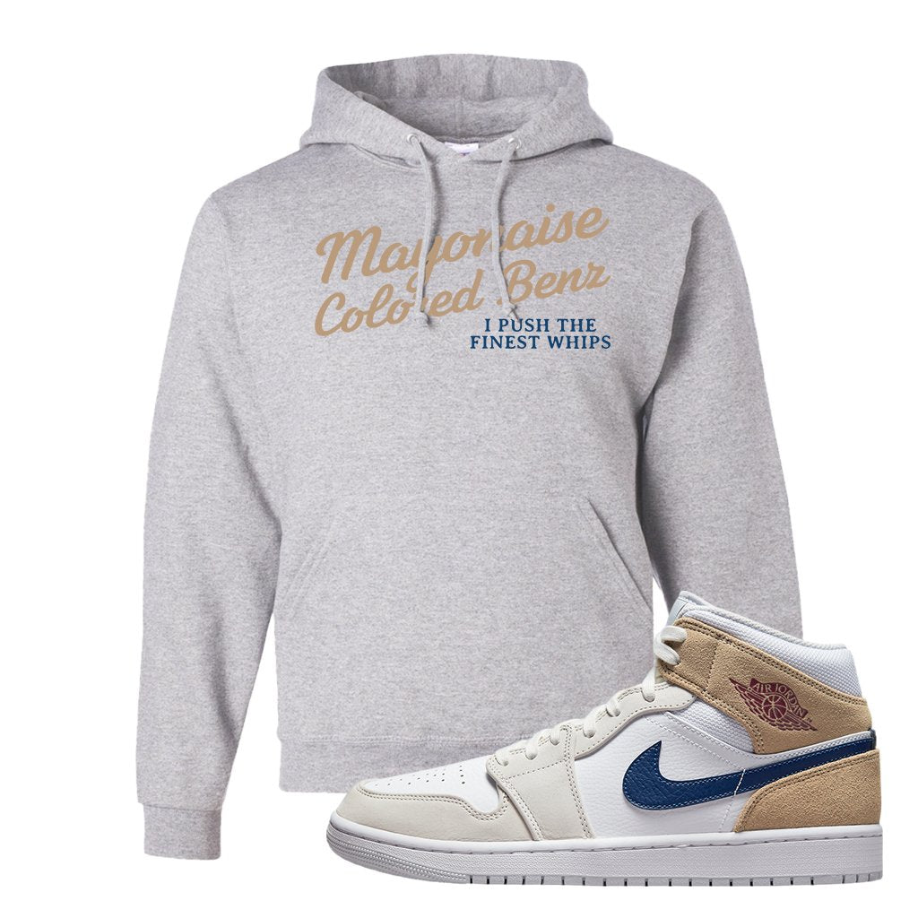 White Tan Navy 1s Hoodie | Mayonaise Colored Benz, Ash