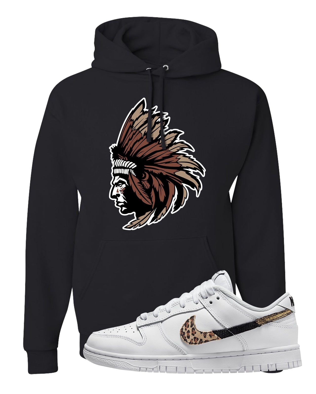 Primal White Leopard Low Dunks Hoodie | Indian Chief, Black