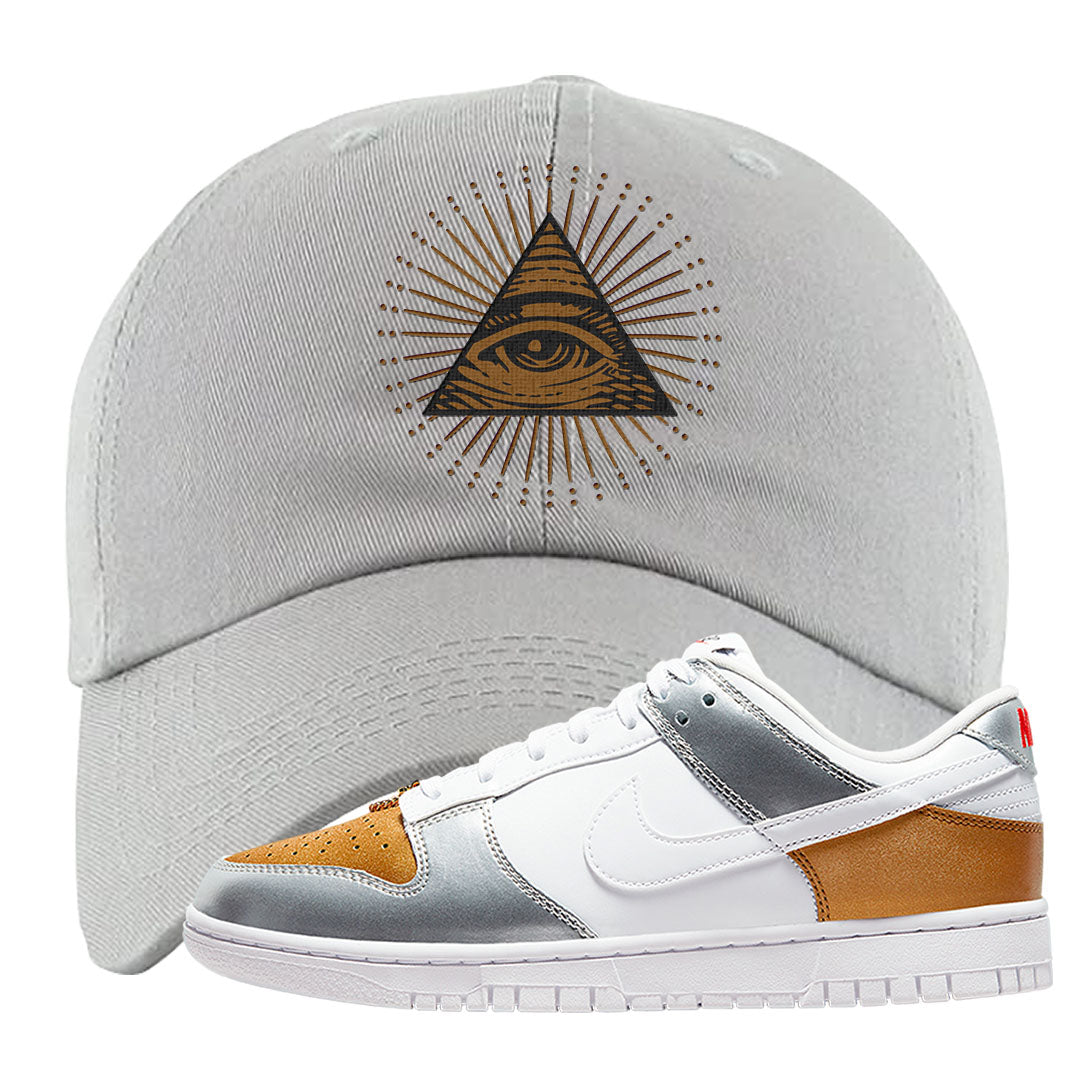 Gold Silver Red Low Dunks Dad Hat | All Seeing Eye, Light Gray