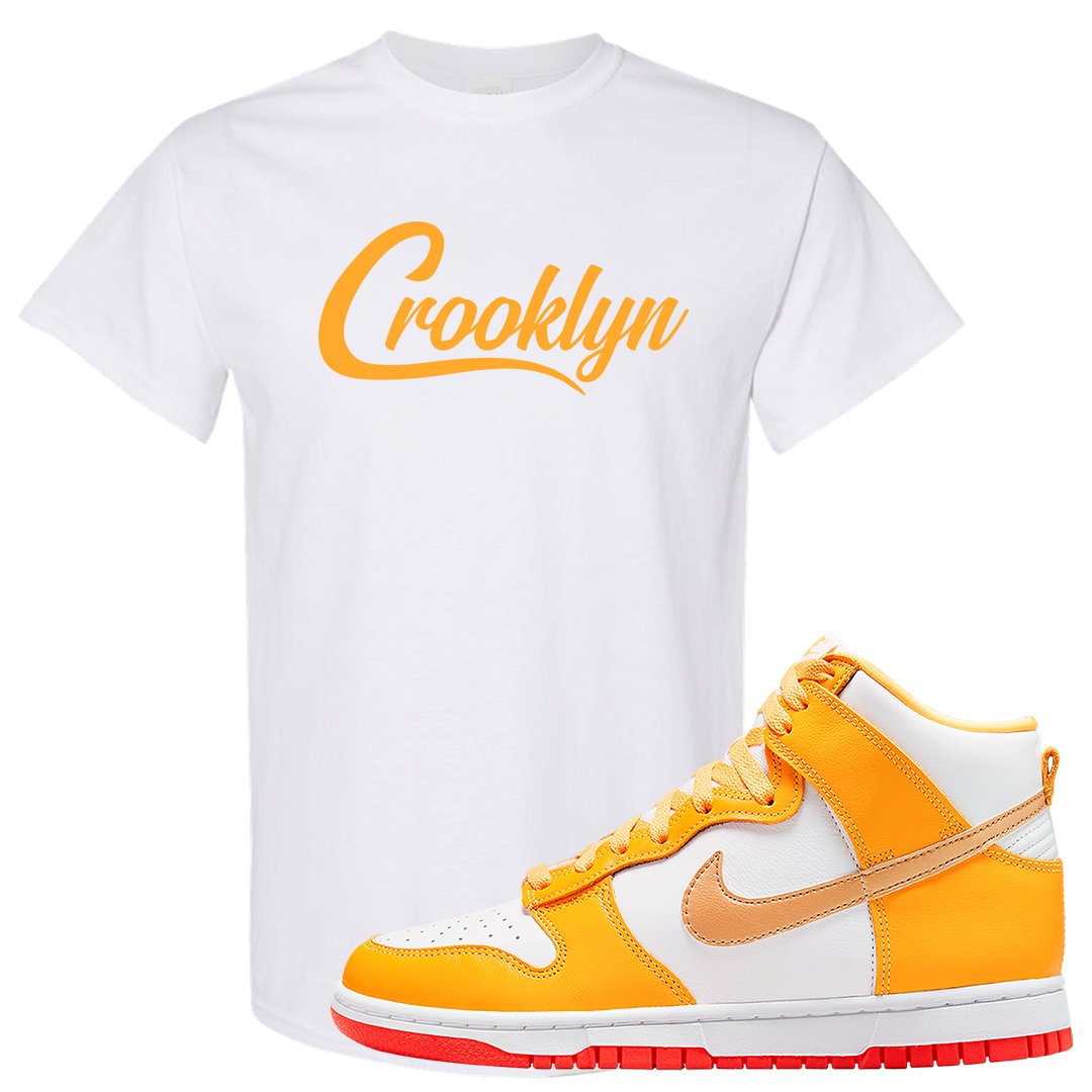 Yellow Gold Orange High Dunks T Shirt | Crooklyn, White