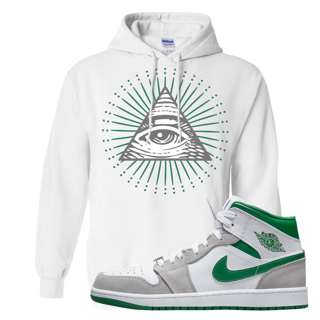 Light Smoke Pine Green Mid 1s Hoodie | All Seeing Eye, White