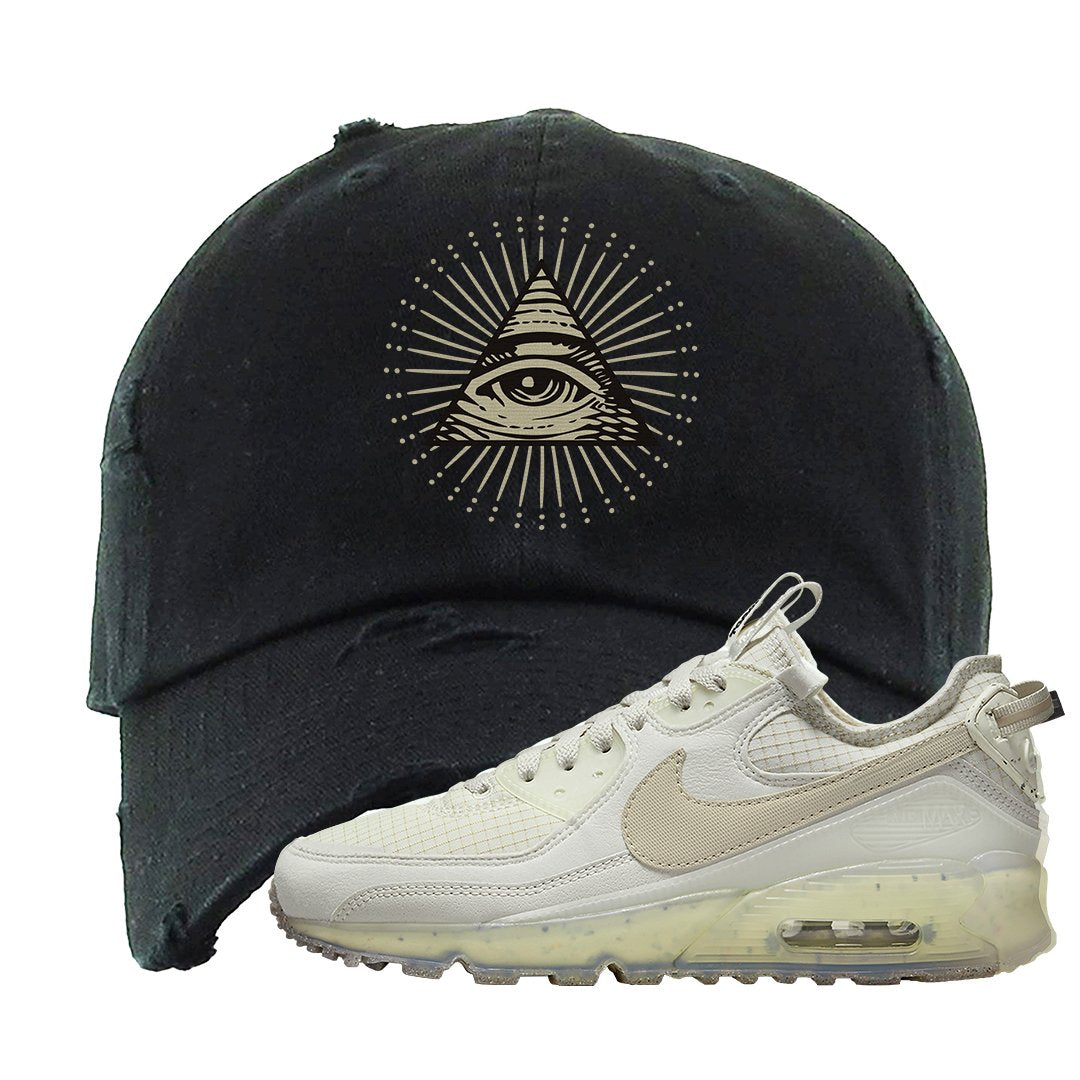 Terrascape Light Bone 90s Distressed Dad Hat | All Seeing Eye, Black