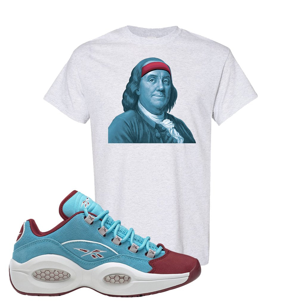 Maroon Light Blue Question Lows T Shirt | Franklin Headband, Ash